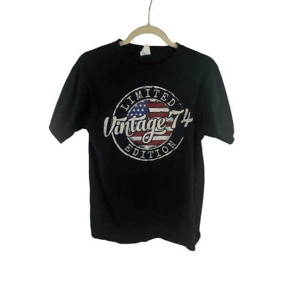 Port & Company Vintage 74 Limited Edition Black T-Shirt S Cotton Crew Neck Goth - Picture 1 of 7